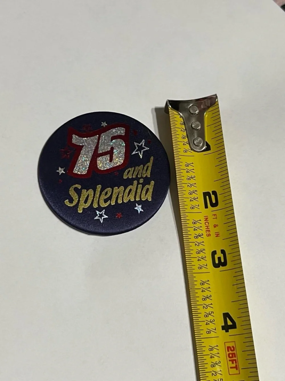 75 and Splendid Celebration Button - Navy Blue